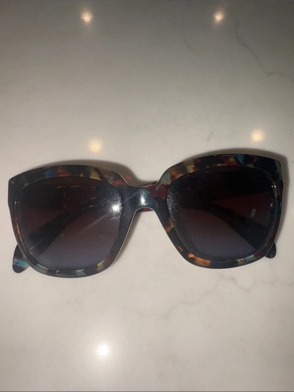 Prada Multicolor Patterned Acetate Sunglasses - Blue, Brown, Gold Accents - Picture 3 of 15